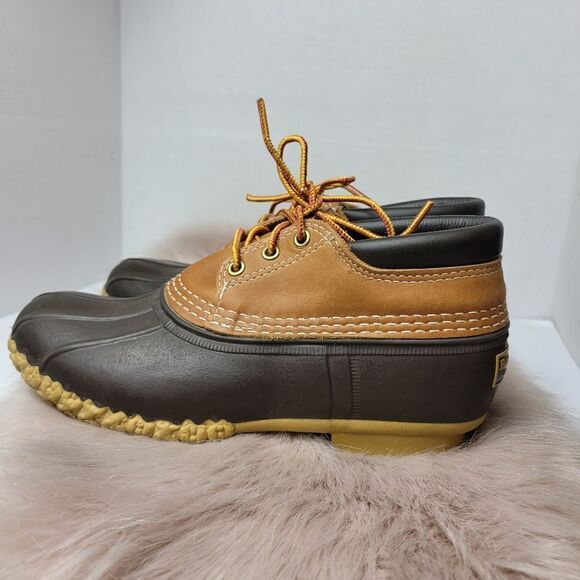 LL. Bean Women’s Boots Gumshoes Brown Leather Padded Collar Duck Shoes Size 7 - Picture 3 of 10